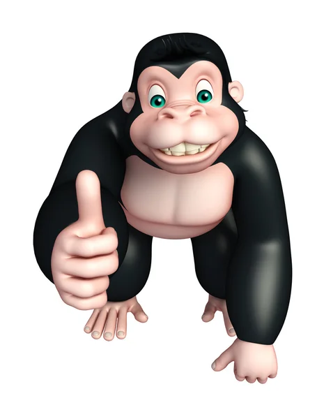 Bonito Gorila personagem de desenho animado com a atribuição de thums up — Fotografia de Stock