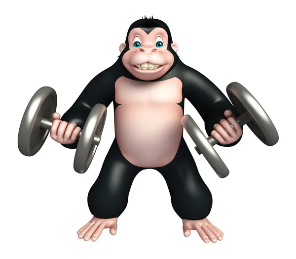 Gorila bonito personagem de desenho animado com equipamento Gim — Fotografia de Stock
