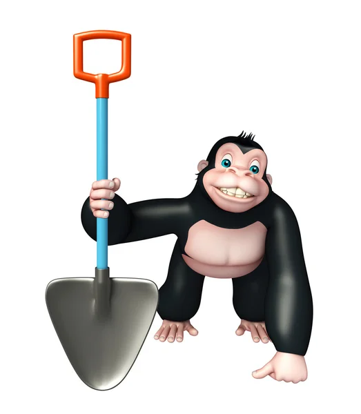 シャベルを掘るとかわいいゴリラ漫画のキャラクター — ストック写真
