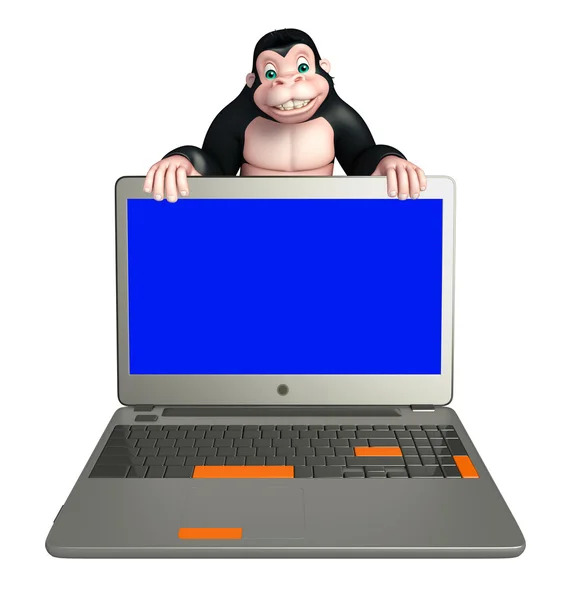 Leuke Gorilla stripfiguur met laptop — Stockfoto