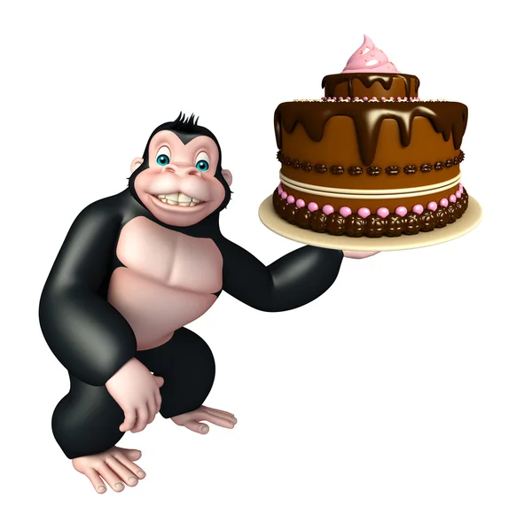 Roztomilá gorila kreslená postava s dortem — Stock fotografie
