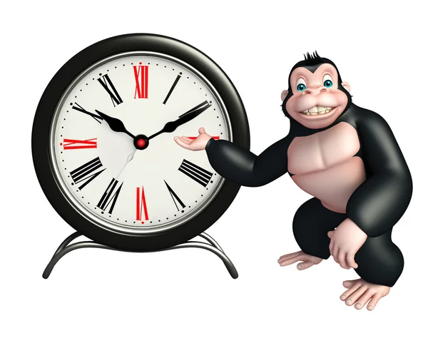 Divertido Gorilla personagem de desenho animado com relógio — Fotografia de Stock