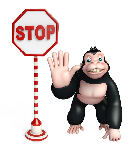Niedlichen Gorilla-Cartoon-Figur mit Stop-Board — Stockfoto