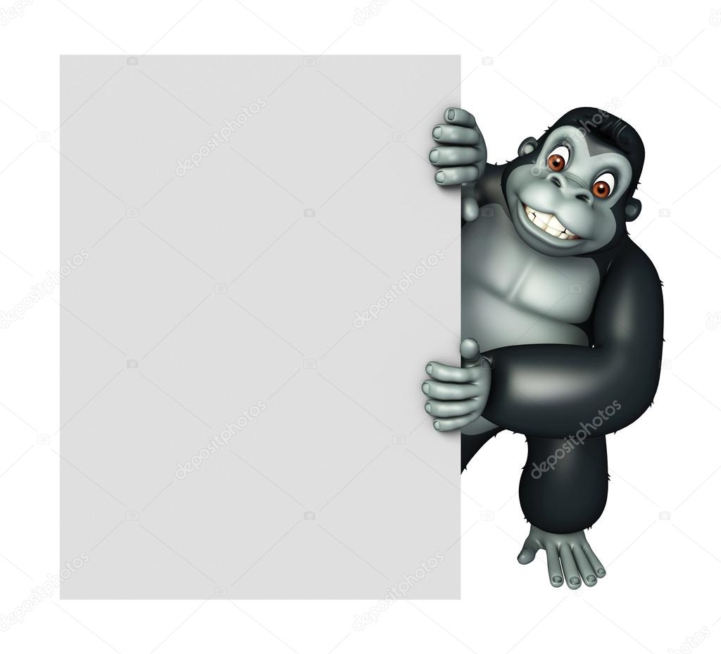 cute Gorilla cartoon character with white board