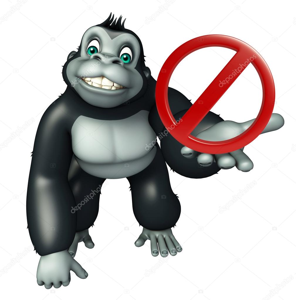 Gorilla cartoon character with stop sign