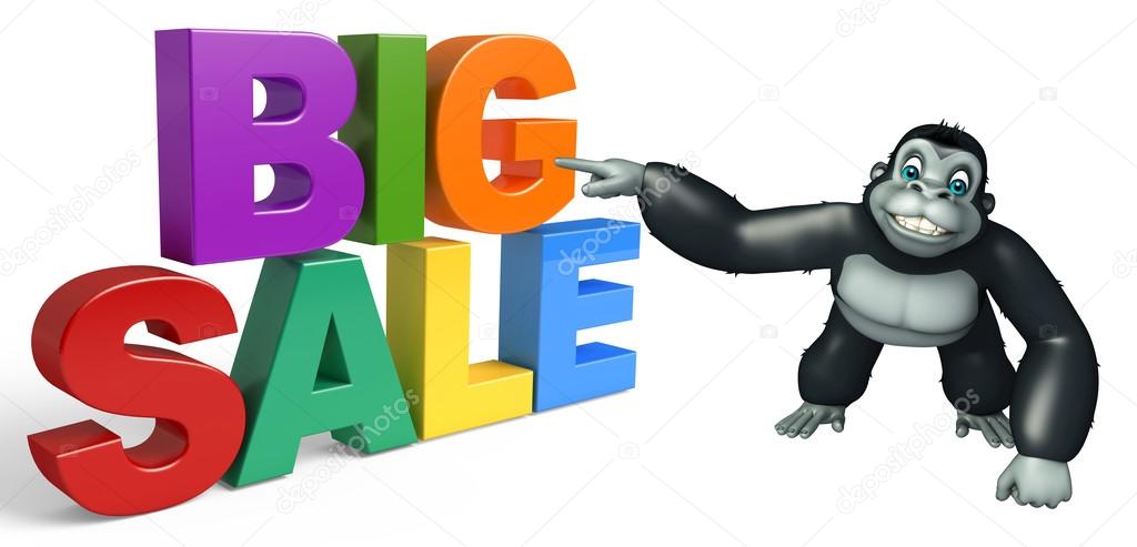cute Gorilla cartoon character with big sale