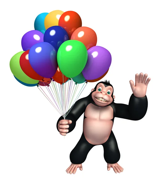 Mignon personnage de dessin animé Gorilla avec ballon — Photo