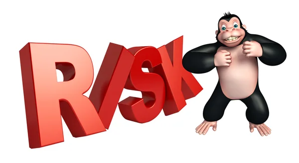 Lindo personaje de dibujos animados gorila con signo de riesgo — Foto de Stock