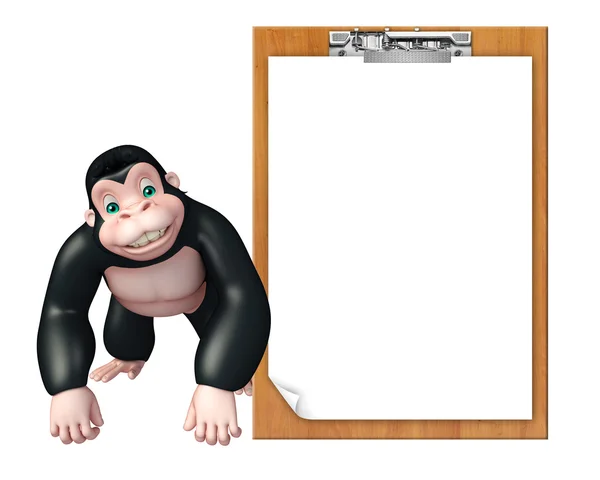 Niedliche Gorilla-Cartoon-Figur mit Prüfungsunterlage — Stockfoto
