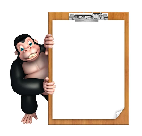 Niedliche Gorilla-Cartoon-Figur mit Prüfungsunterlage — Stockfoto