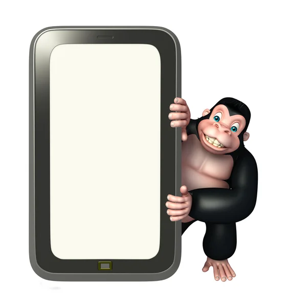 Niedlichen Gorilla-Cartoon-Figur mit Handy — Stockfoto