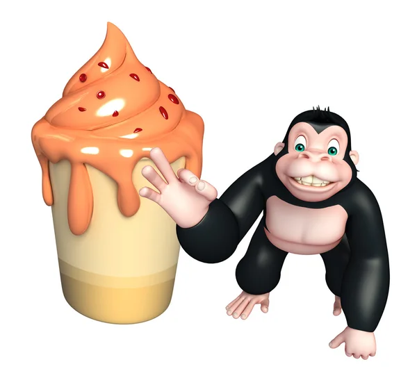 Bonito personagem de desenho animado Gorilla com sorvete — Fotografia de Stock