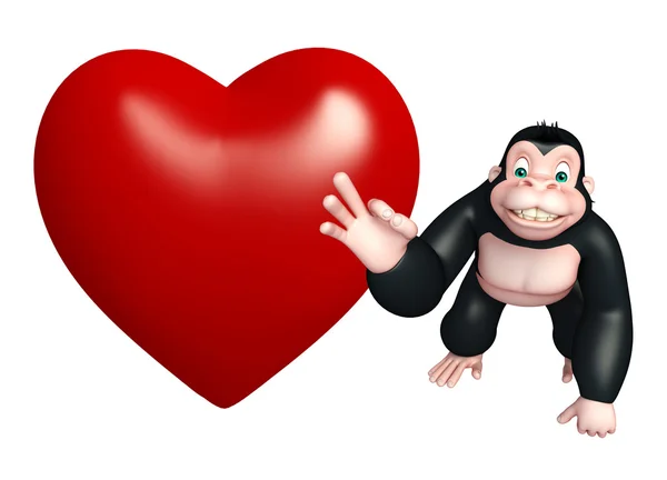 Zábava gorila kreslená postavička znakem srdce — Stock fotografie
