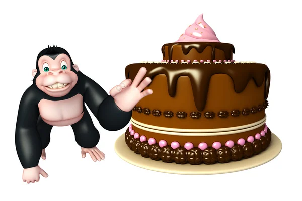 Χαριτωμένο γορίλα χαρακτήρα κινουμένων σχεδίων με κέικ — Φωτογραφία Αρχείου