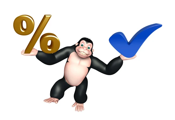 Cute Gorilla cartoon character with right sign and percentage si — Stock Photo, Image