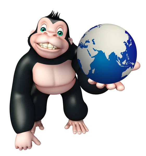Gorilla-Zeichentrickfigur mit Erde — Stockfoto