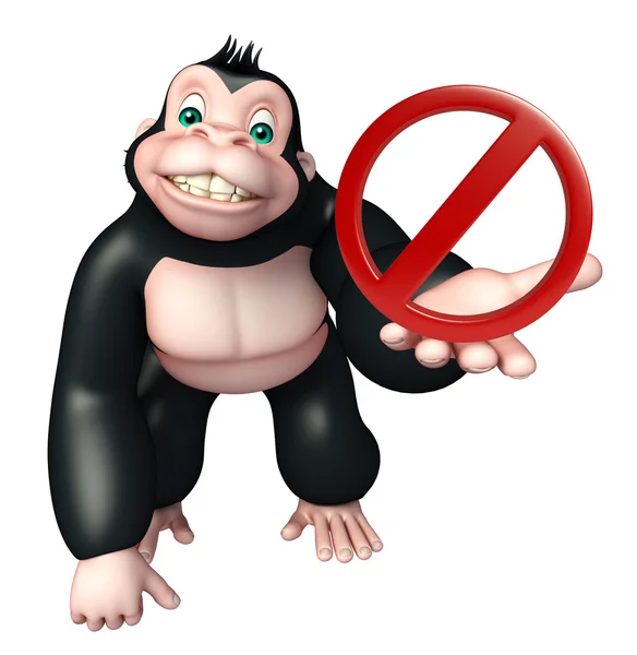 Gorilla cartoon character with stop sign — Stock Photo, Image