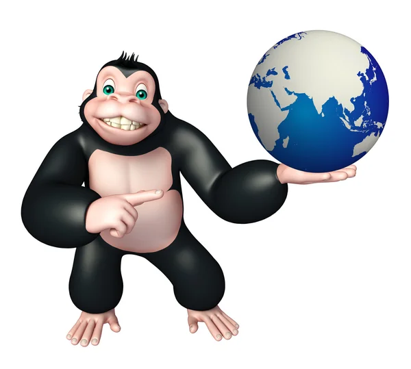 Gorila kreslená postava se zemí — Stock fotografie