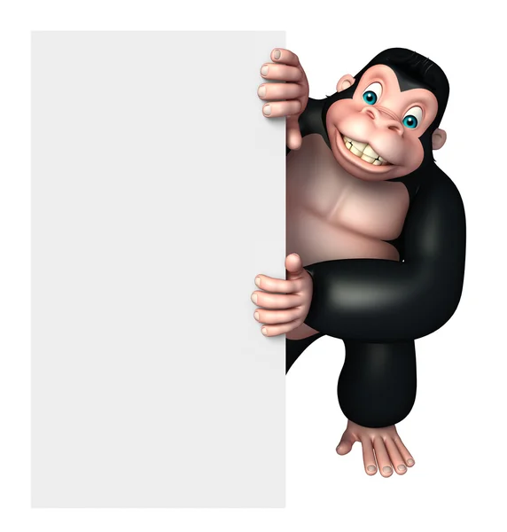 Lindo personaje de dibujos animados gorila con tablero blanco —  Fotos de Stock