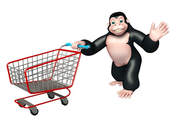 Niedlichen Gorilla-Cartoon-Figur mit Trolly — Stockfoto