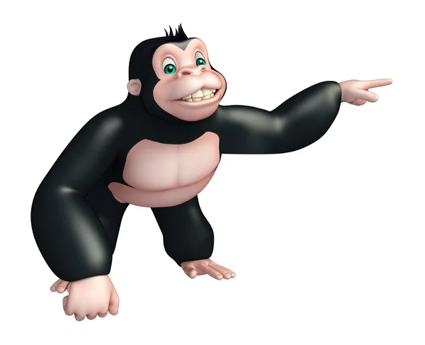 Bonito Gorila personagem de desenho animado com apontando para blanck spac — Fotografia de Stock
