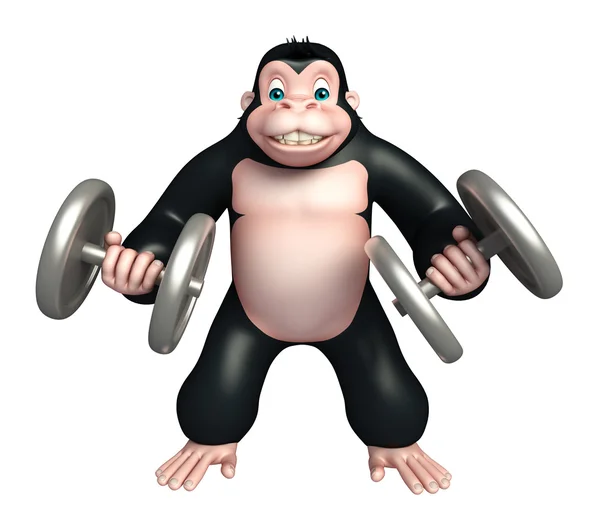 Roztomilá gorila kreslená postava s Gim zařízení — Stock fotografie
