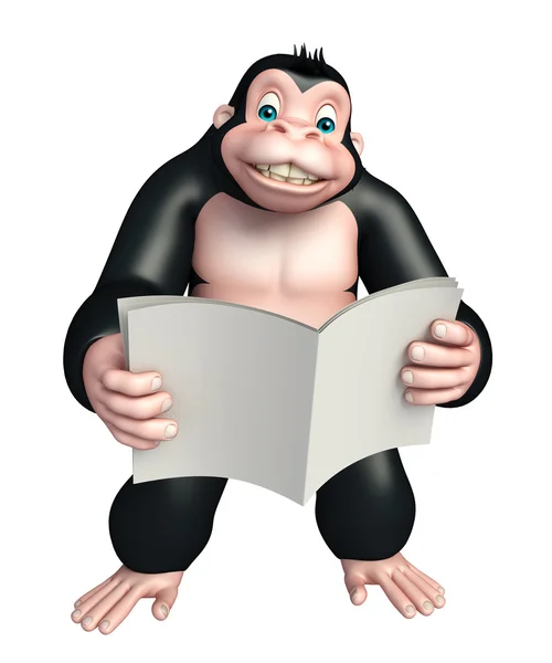 Söta Gorilla seriefiguren med nyheter papper — Stockfoto