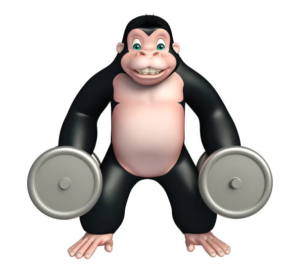 Gorila bonito personagem de desenho animado com equipamento Gim — Fotografia de Stock