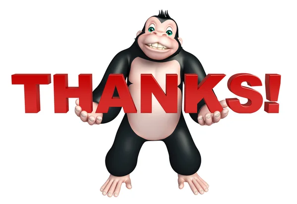 Karakter kartun Gorilla yang menyenangkan dengan tanda terima kasih — Stok Gambar Karakter kartun Gorilla yang menyenangkan dengan tanda terima kasih Stok Foto Bebas Royalti