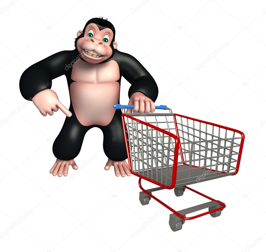 cute Gorilla cartoon character with trolly