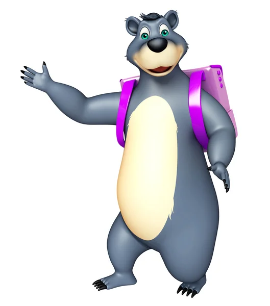 Urso bonito personagem de desenho animado com saco de escola — Fotografia de Stock
