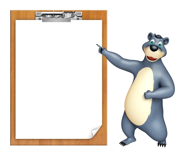 Lindo personaje de dibujos animados oso con almohadilla de examen — Foto de Stock