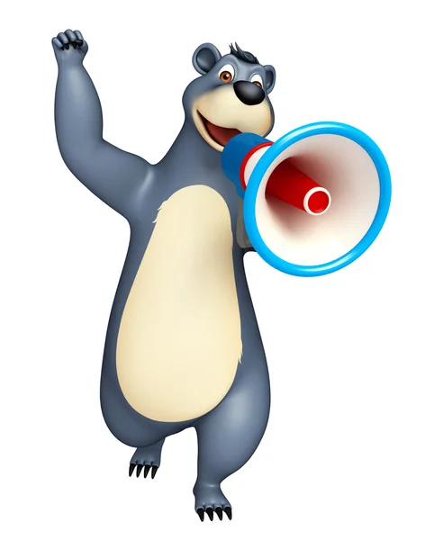 Divertido Urso personagem de desenho animado com alto-falante — Fotografia de Stock