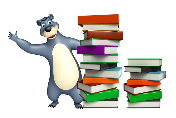 Милый персонаж мультфильма "Медвежонок" со стопкой книг — стоковое фото