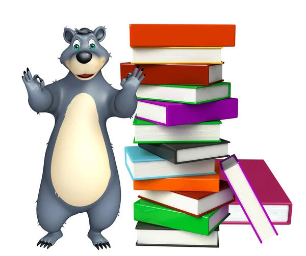 Carino orso personaggio dei cartoni animati con libro stack — Foto Stock