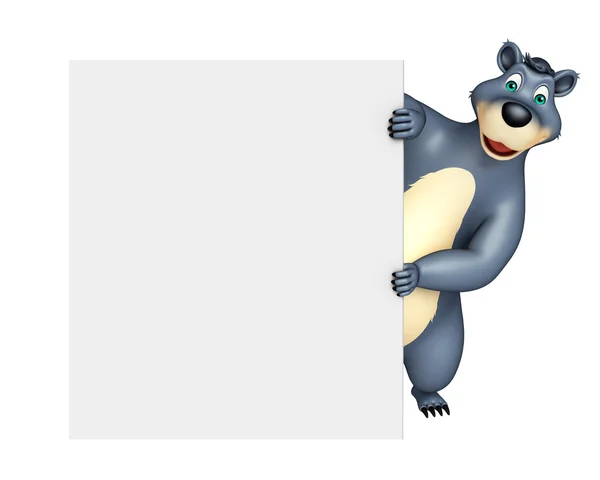 Urso bonito personagem de desenho animado com placa branca — Fotografia de Stock