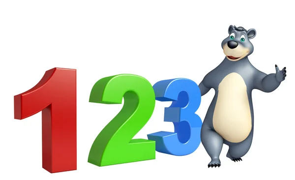 Fun Bear cartoon character with 123 sign — Stock Photo, Image