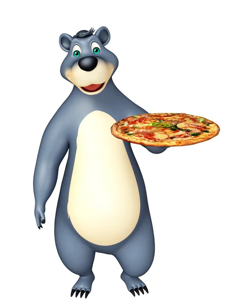 Zábava medvěd kreslená postava s pizzou — Stock fotografie