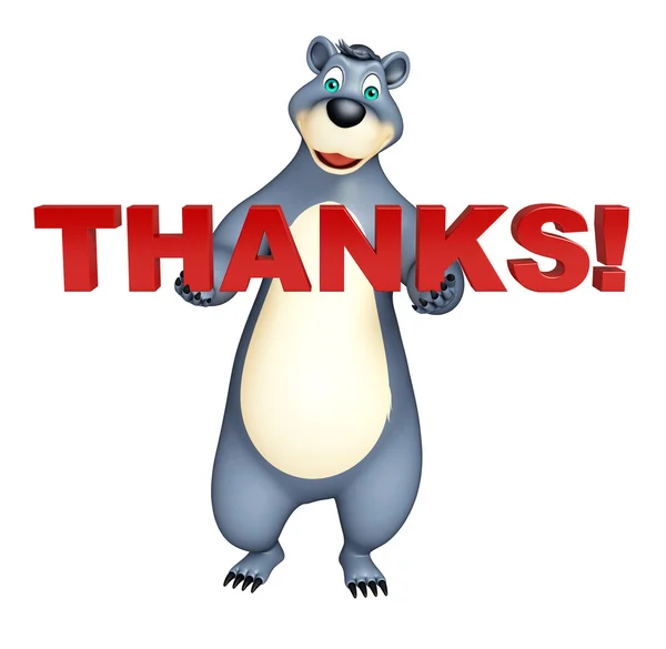 Bear cartoon character with thanks sign — Stock Photo, Image