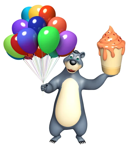 Bär-Comicfigur mit Luftballon und Eis — Stockfoto