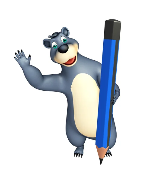 Cute Bear cartoon character with pencil — Stock Photo, Image