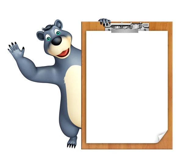 Lindo personaje de dibujos animados oso con almohadilla de examen —  Fotos de Stock