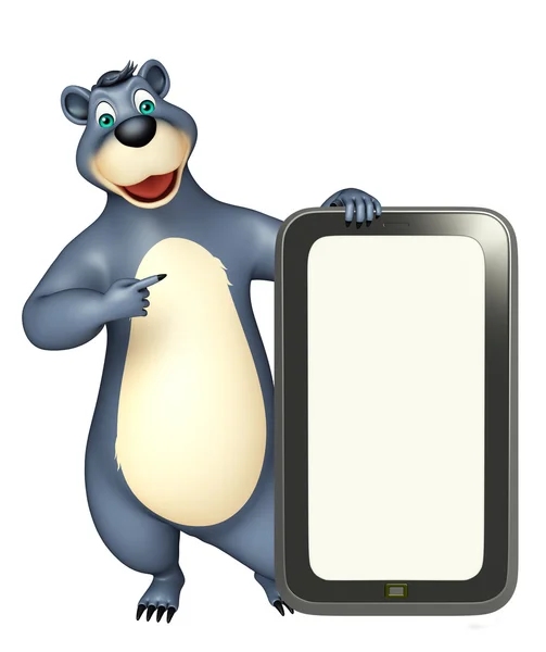 Милый персонаж мультфильма Медведь с мобильным телефоном — стоковое фото