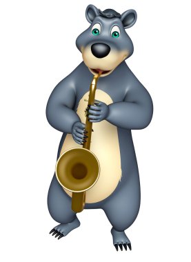 sevimli ayı saksafon ile karakter karikatür