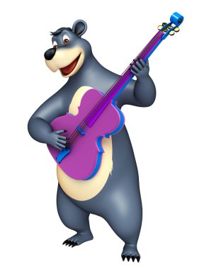 sevimli ayı gitar ile karakter karikatür