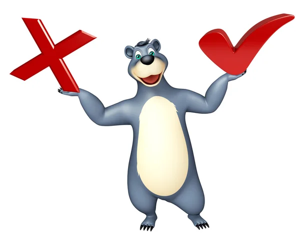 Schattig Bear cartoon karakter met het juiste teken en verkeerde teken — Stockfoto