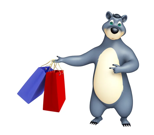 Oso personaje de dibujos animados con bolsa de compras —  Fotos de Stock