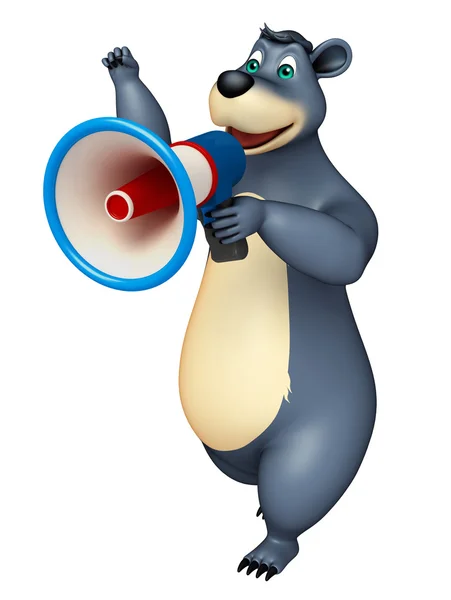 Χαριτωμένο αρκουδάκι κινούμενα σχέδια χαρακτήρα με μεγάφωνο — Φωτογραφία Αρχείου