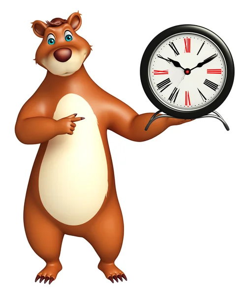Cute Bear cartoon character with clock — Stock Photo, Image