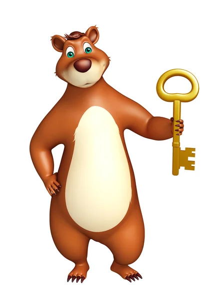 Zábava medvěd kreslená postava s klíčem — Stock fotografie